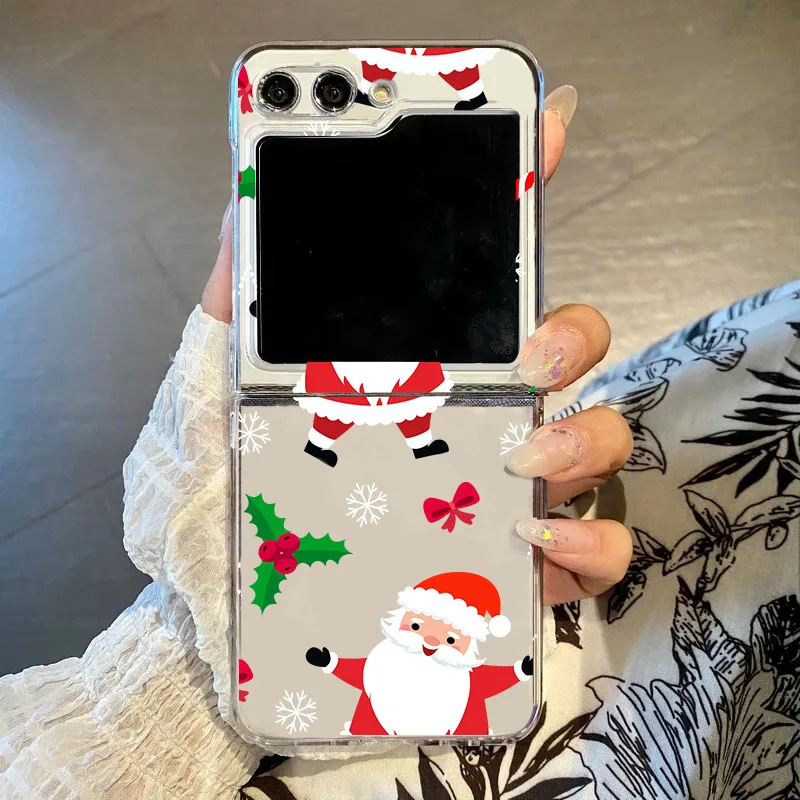 Cartoon Frohe Weihnachten klare Telefon hülle für Samsung Galaxy Z Flip 6 5 4 3 ins Korea faltbare harte PC-Abdeckung für Zflip 5 Fundas