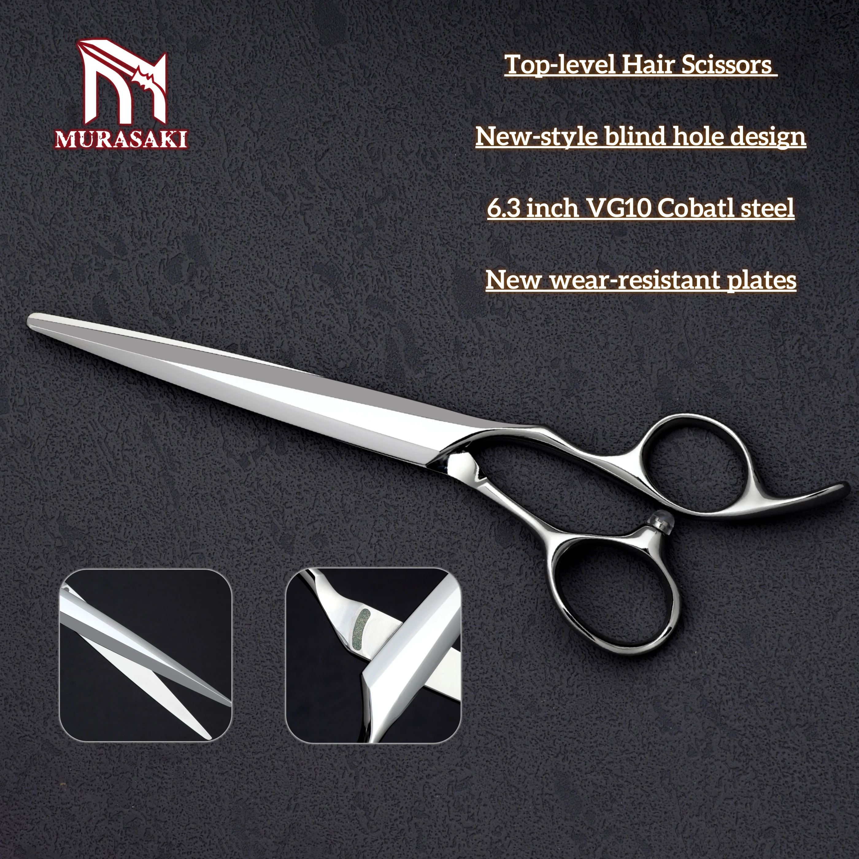 

MURASAKI Professional hair scissors，Special blind hole design，Made by Japan VG10 steel，6.3 inch for Ergonomic design handle