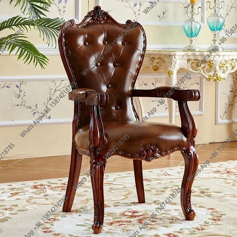 A Dining Chair Long Sitting Study Room Home Computer 식탁의자 American Solid Wood Armchair European Leather Soft Package Comfortable