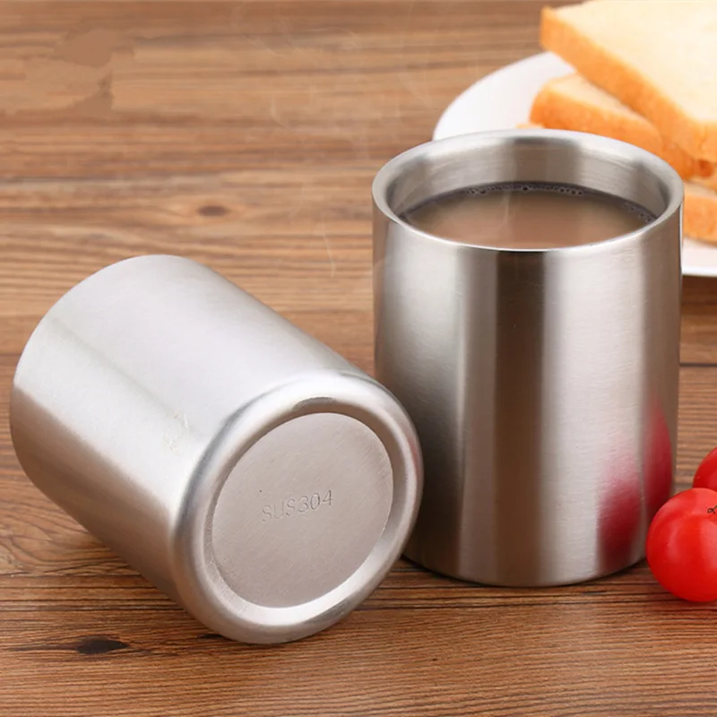 304 Stainless Steel Coffee Cup Double Wall Beer Mug Thickened Anti-scald Camping Metal Water Drinkware Kitchen Drinking Tools