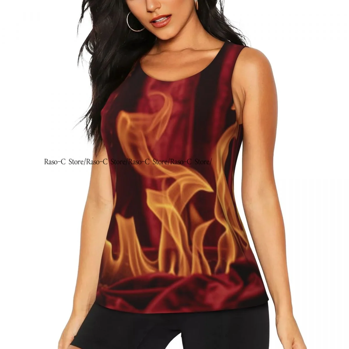 Women Sport tank Tops Loose Yoga Tops Quick Dry Workout Sport Tops Bright Flames Fire Yoga Shirt