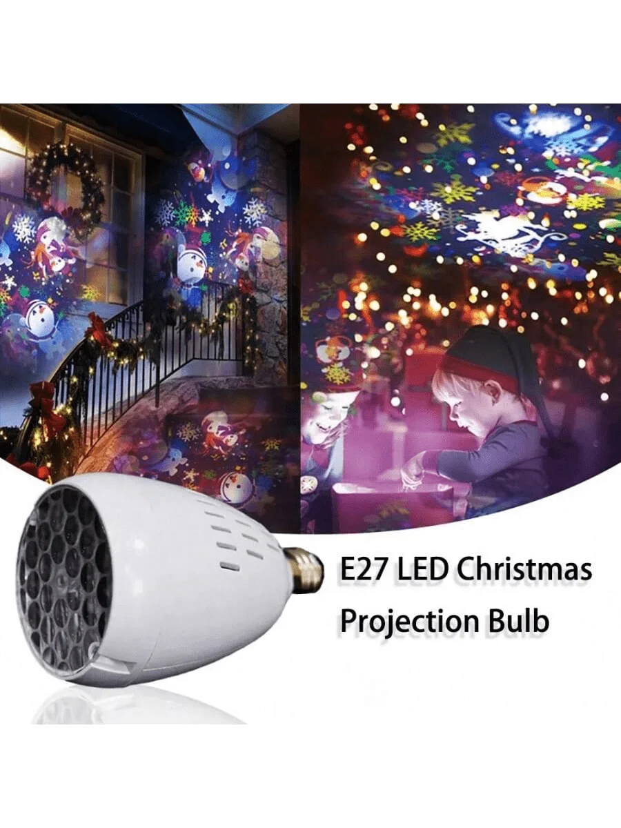 E27 Interface Christmas Pattern Projection Bulb, LED Ambience Light for Family Gatherings and Weddings, Indoor Festival Light