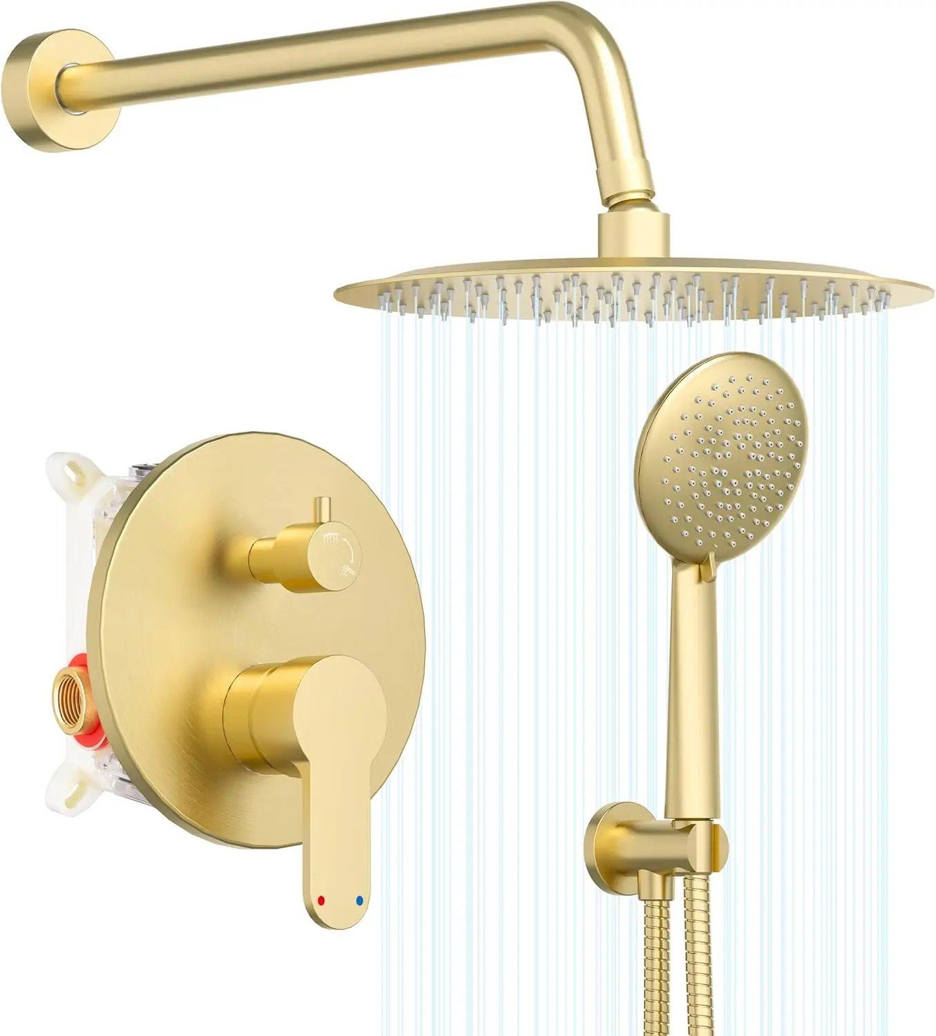 Gabrylly Gold Shower System, Shower Faucet Set With Pressure Balance Shower Valve, 12 Inch Gold Shower Heads With 5-Setting