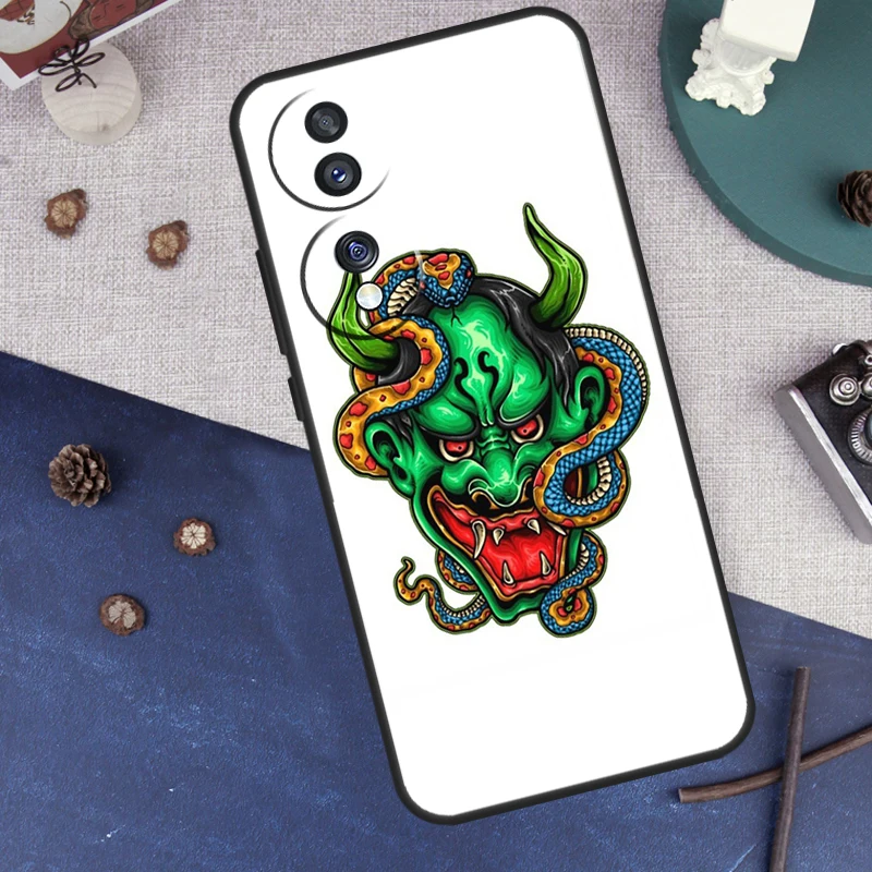 Japanese Hannya Oni Mask Case For Huawei P20 P30 Pro P40 Lite P Smart Z Nova 9 Honor X8 X9a 50 70 Magic 5 Pro Cover