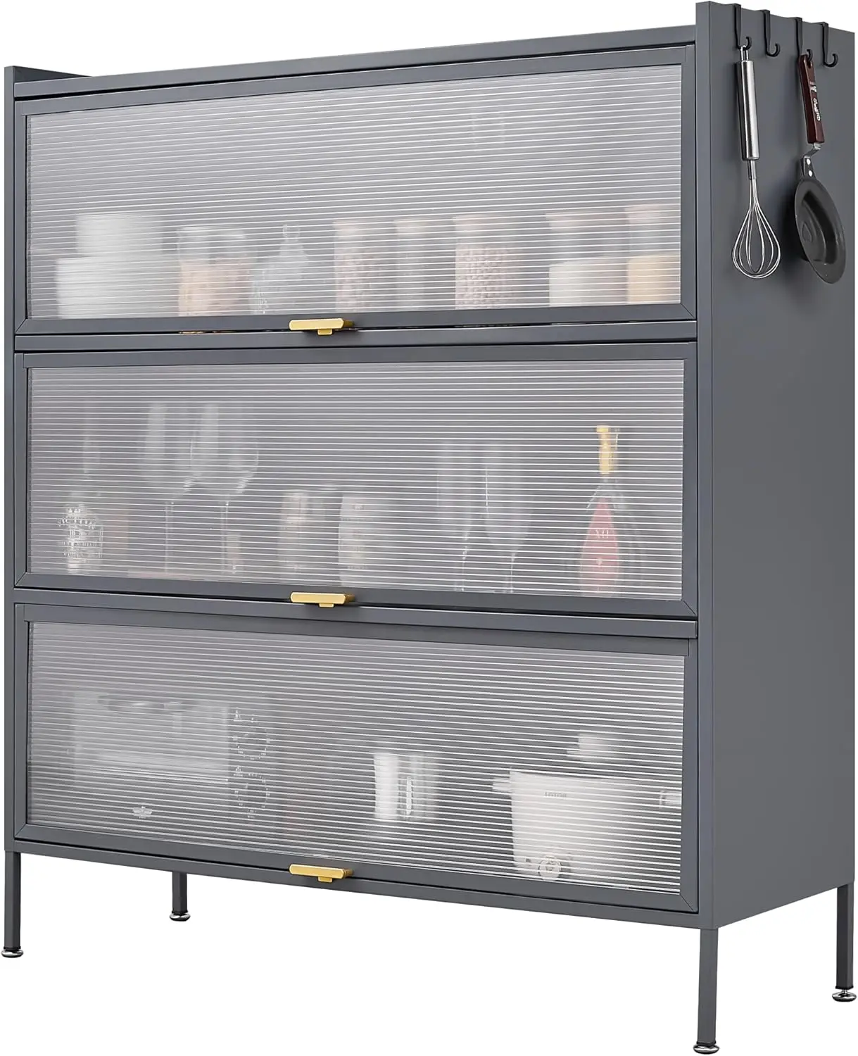 Kitchen Bakers Rack, 4-Tier Microwave Oven Stand with Flip-up Doors, Metal Pantry Storage Cabinet, Coffee Bar Station