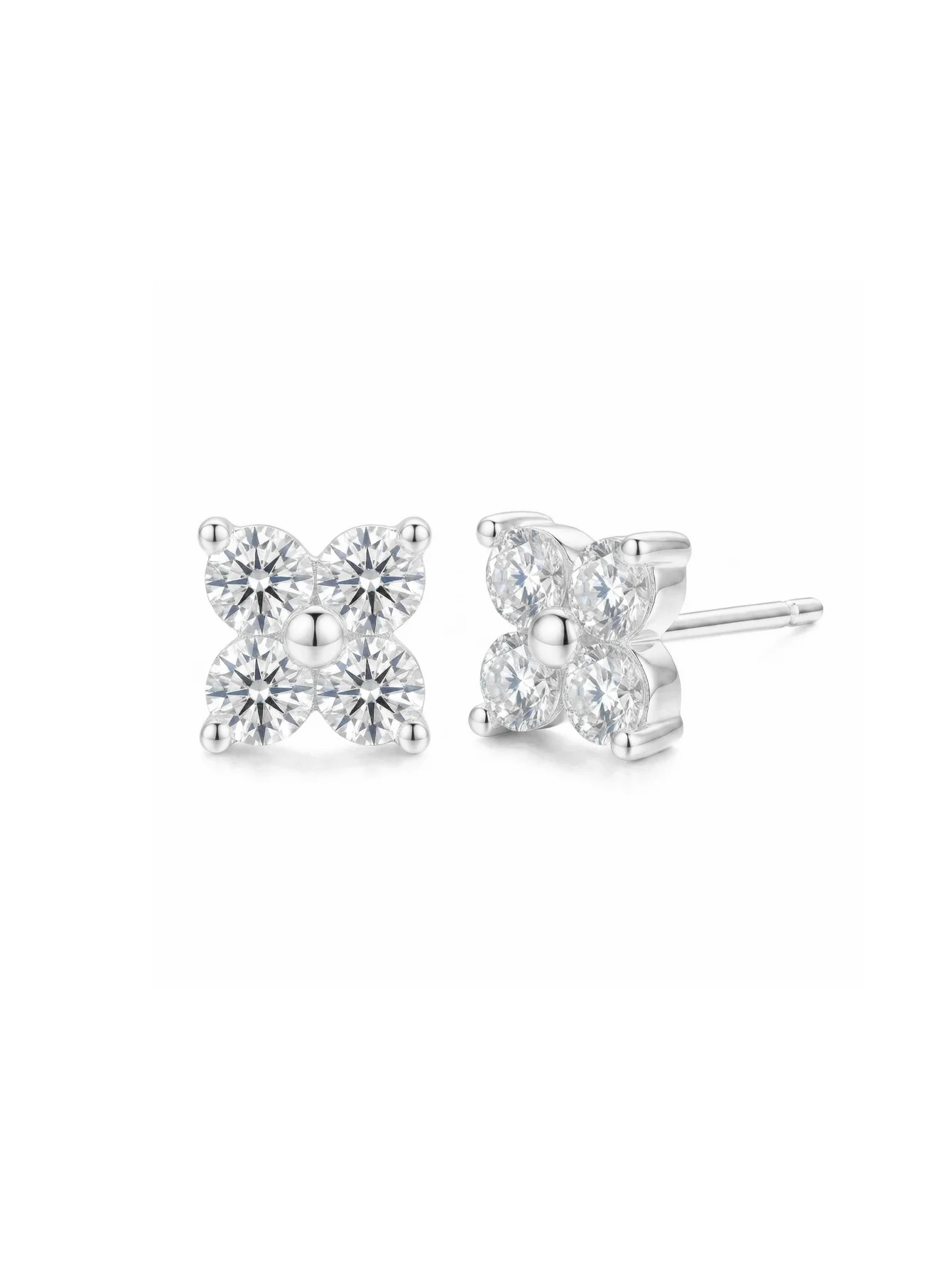 White Gold Plated S925 Silver 6mm Tiny Clover CZ Stud Earrings, Hypoallergenic Jewelry with Gift Box, for Valentine's Day, Chris