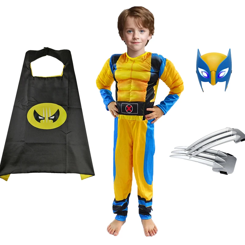 

Boys Wolverine Cosplay Costume Wolf Claws Mask for Halloween Stage Performance Muscle Jumpsuit Girls Christmas Fantasy Outfits