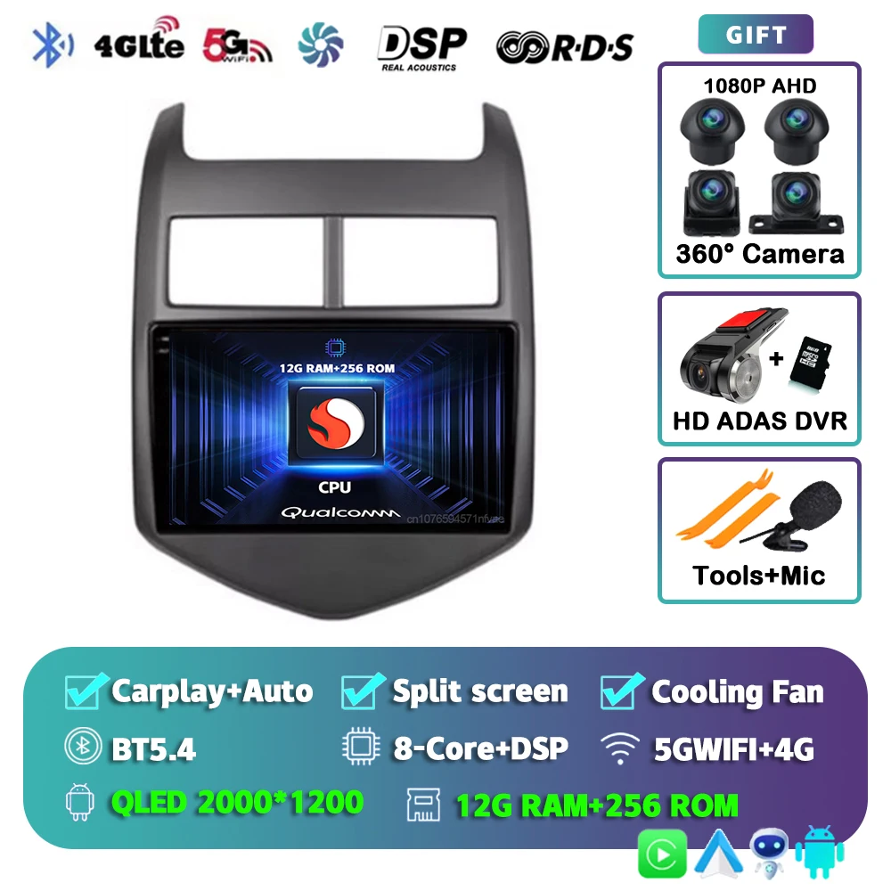 Android 15 CarPlay Auto Radio Multimedia Speler Voor Chevrolet Aveo 2 Sonic T300 2011-2015 Navigatie GPS 2din Stereo Audio