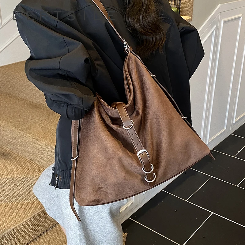 

LEFTSIDE Women PU Suede Shoulder Bag 2025 Winter Retro Soft Hobo Bag Luxury Designer New Trend Female Handbags and Purses