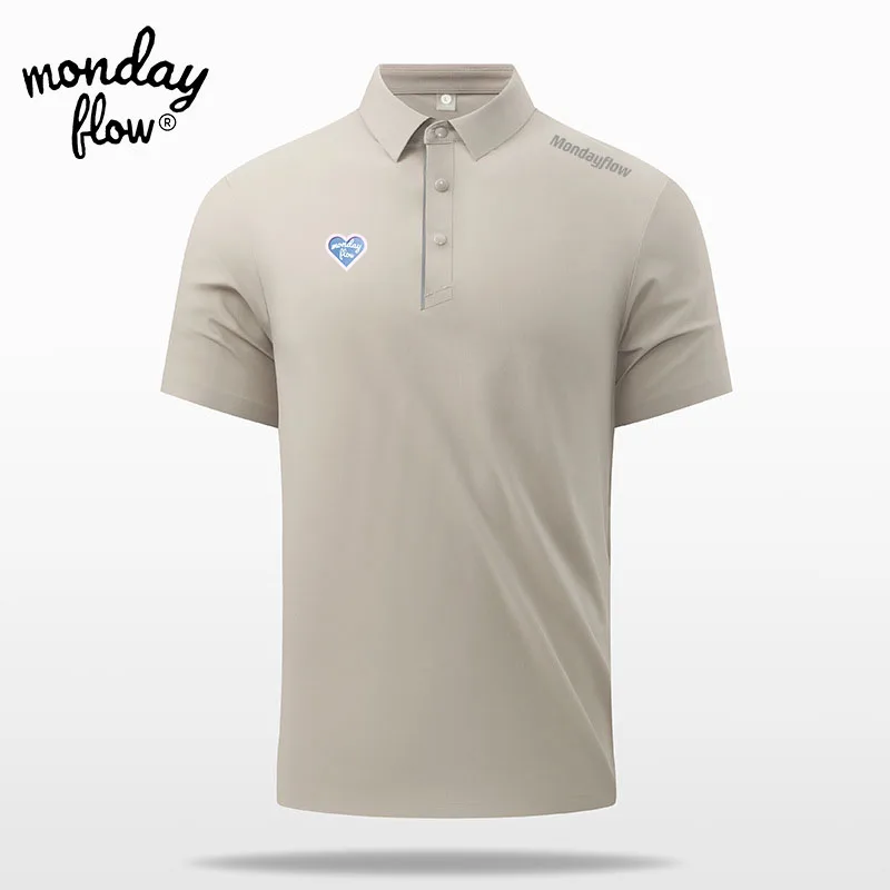 

Monday Flow Summer Golf Shirts Men's Short Sleeve Breathable Quick Drying Sweat Wicking Leisure Sports Ice Silk Polo Shirt