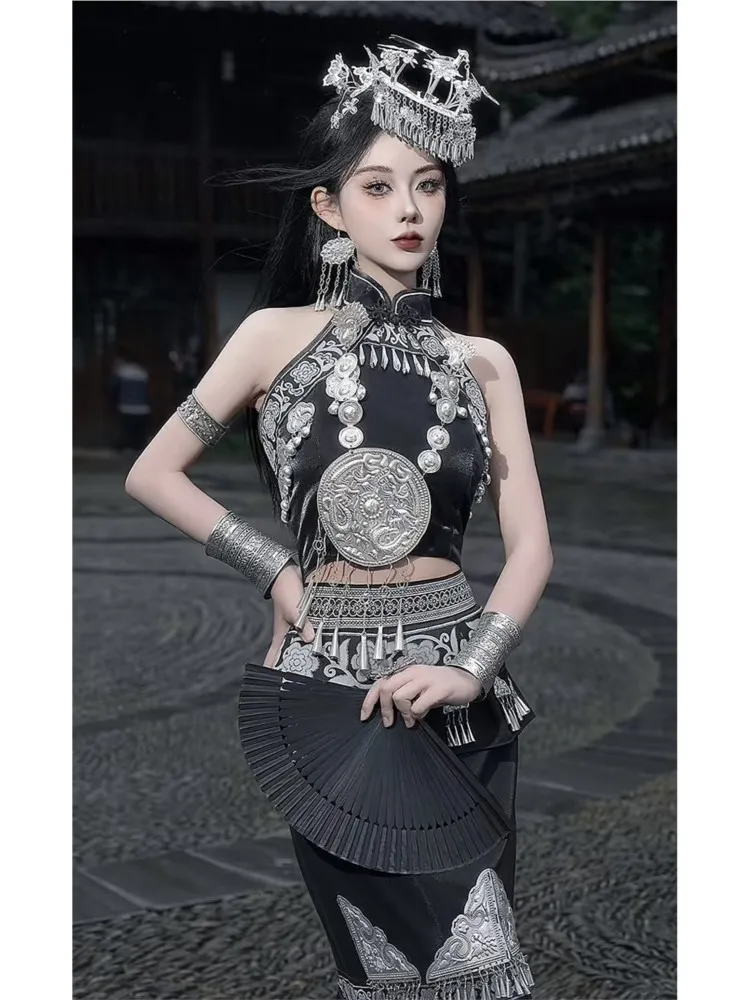 

Black cheongsam performance costume fishtail skirt studio travel photography and portrait clothing