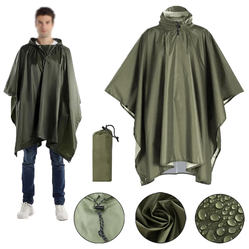 

3 In 1 Outdoor Raincoat Hooded Sleeve Waterproof Rain Poncho Motorcycle Rain Cover Camping Hiking Travel Rainwear Tent