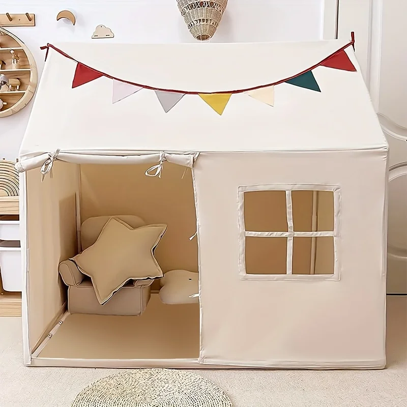 Una tienda de campaña con banderas de colores, un gran parque de atracciones con ventanas, fácil de limpiar, una tienda de campaña que se puede colocar en interiores