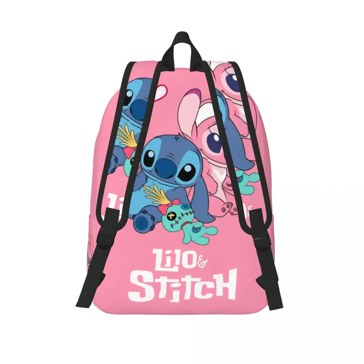 Funny Stitch Angel Love กระเป๋าเป้สะพายหลังสําหรับผู้ชายผู้หญิงแฟชั่นนักเรียนธุรกิจ Daypack น่ารักการ์ตูนคอมพิวเตอร์แล็ปท็อปผ้าใบกระเป๋ากลางแจ้ง