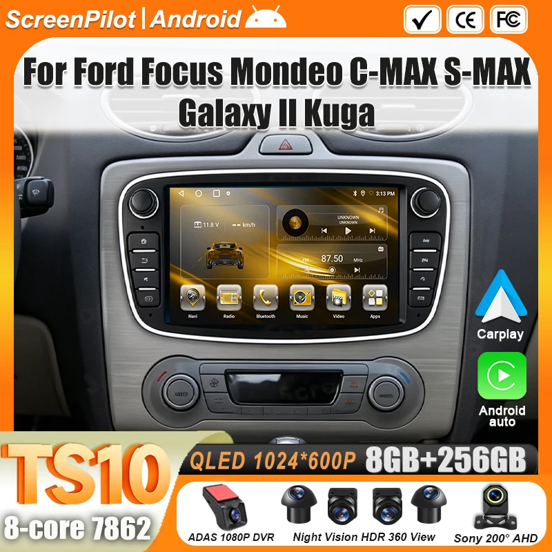 Car Radio 7inch Fascia Frame For Ford Focus 2 S-Max Mondeo Mk4 9 Galaxy C-Max Kuga Car Wifi Multimedia Video Playe Autoradio GPS