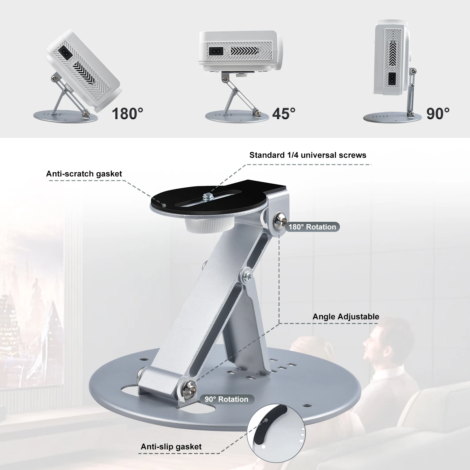 3 in 1 Stand Universal 1/4 Inch Screw Interface Mini Projector Bracket Desktop Projector Holder Table Projector Wall Mount Stand