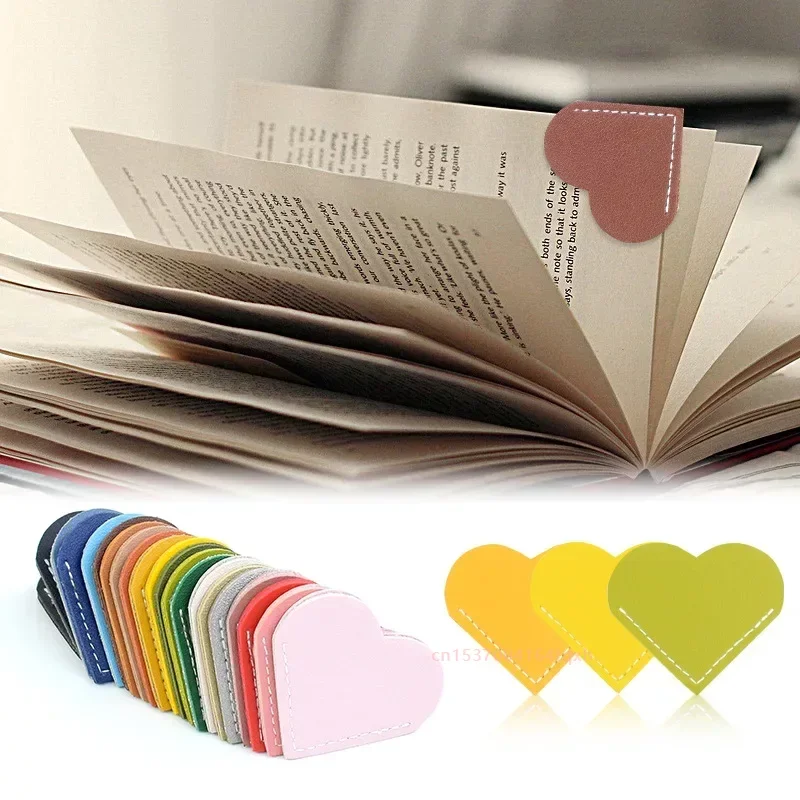 Bookmarker for Books Creative PU Leather Love Heart Reading Book Mark Book Page Marker Stationery Supplies