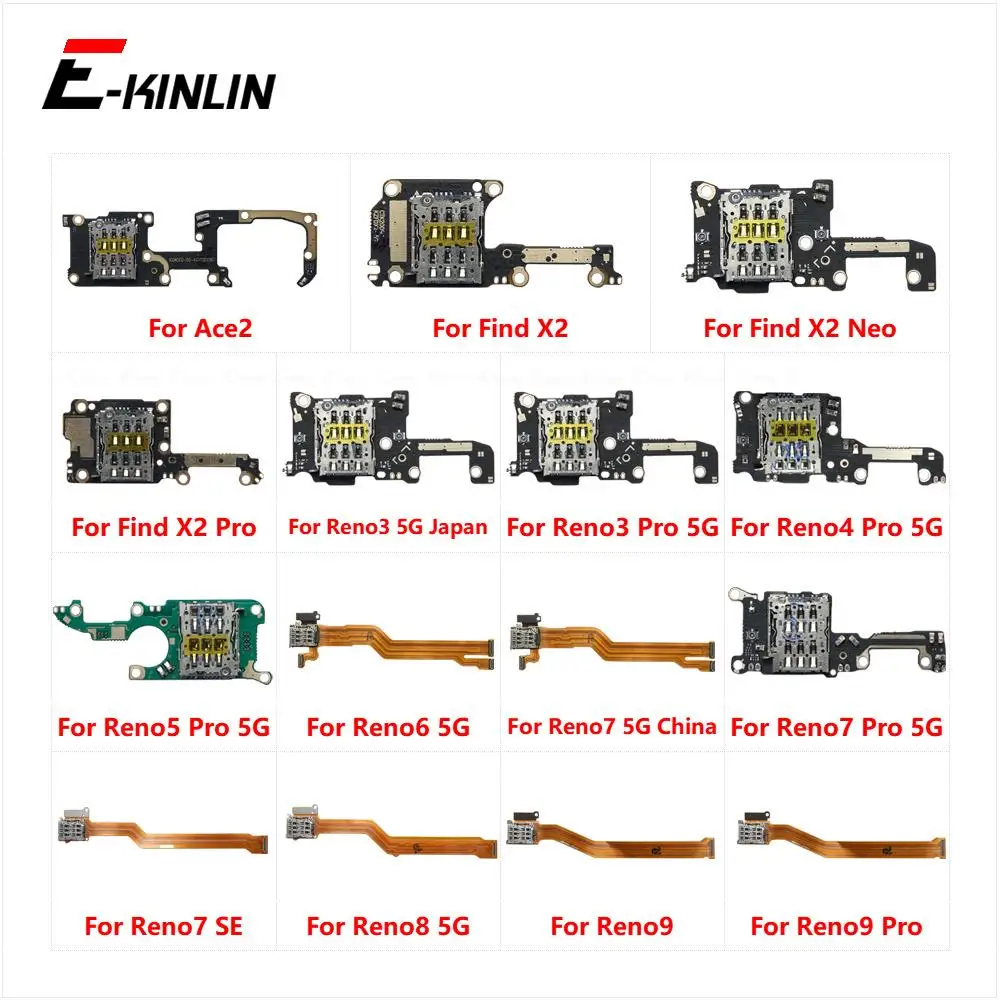 Sim Card Socket Holder Slot Tray Flex Cable For OPPO Find X2 Neo Ace2 Reno3 Reno4 Reno5 Reno6 Reno7 SE Reno8 Reno9 Pro 5G