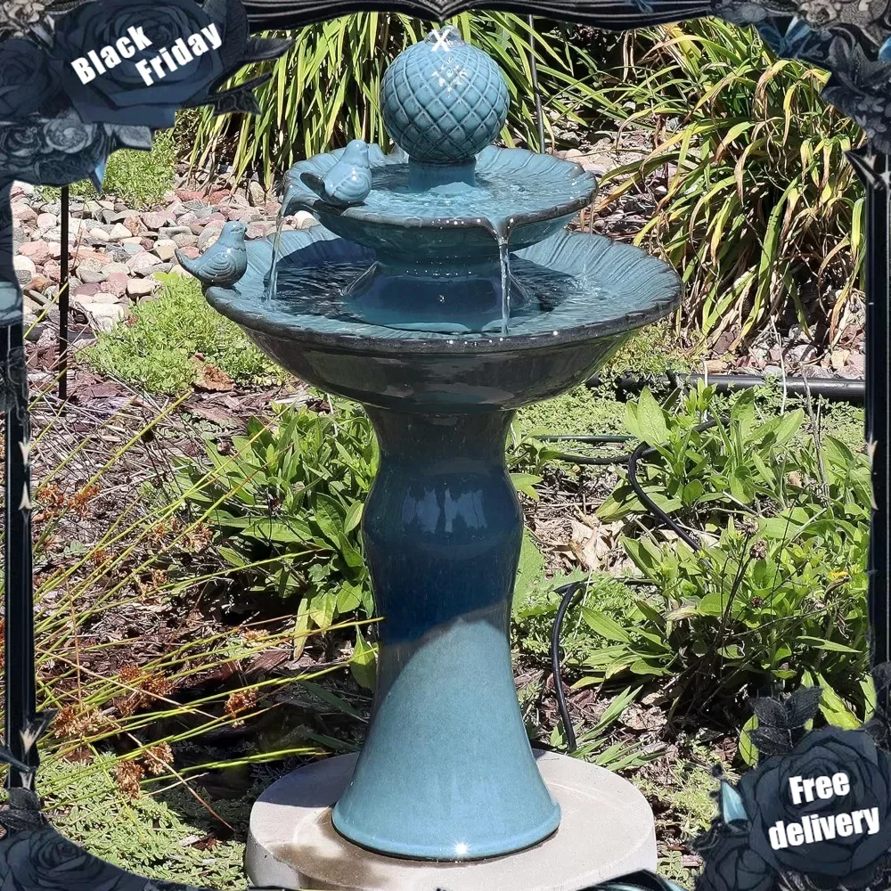 

Resting Birds 27-Inch Ceramic Outdoor Water Fountain - 2 Tiers - Electric Submersible Pump with Adjustable Flow