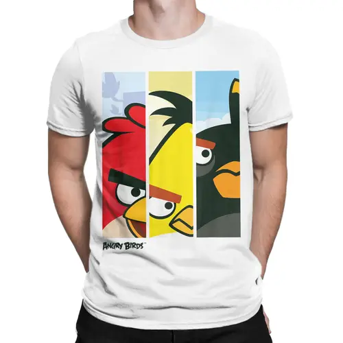 Imagen 2 del producto Camiseta para hombre Angry Birds Flock Vintage Camiseta de algodón puro Camiseta de manga corta cuello redondo ropa clásica