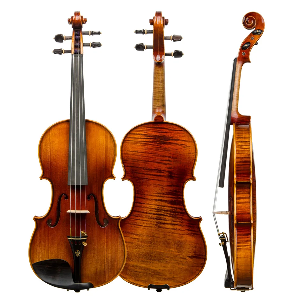 CHRISTINA Violin One-piece Flame Maple Back V07C Red Gradient Varnish Spruce with Ebony Fittings for Intermediate 4/4-1/8 Size