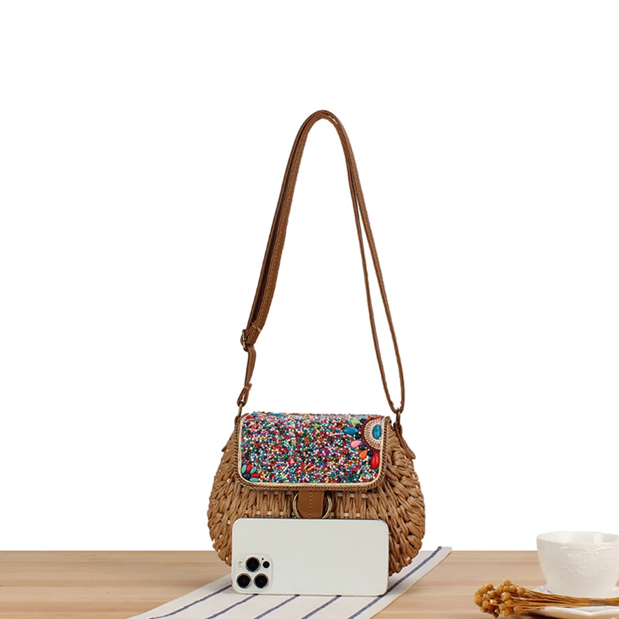Summer Paper Rope Messenger Beach Vacation Shoulder Woven Crossbody Straw Bags for Women Quality Travel Flap Pocket bolsos mujer