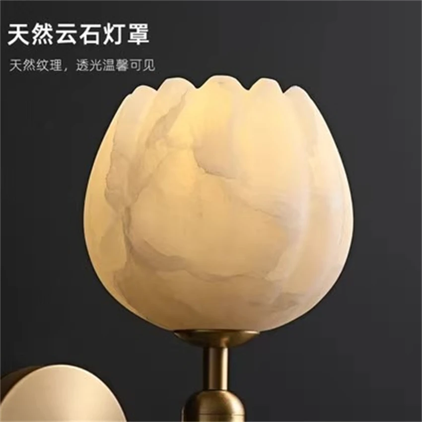 Moderno chinês de mármore cobre quarto lâmpada parede cabeceira designer luxo sala estar fundo flor bud arandelas luzes