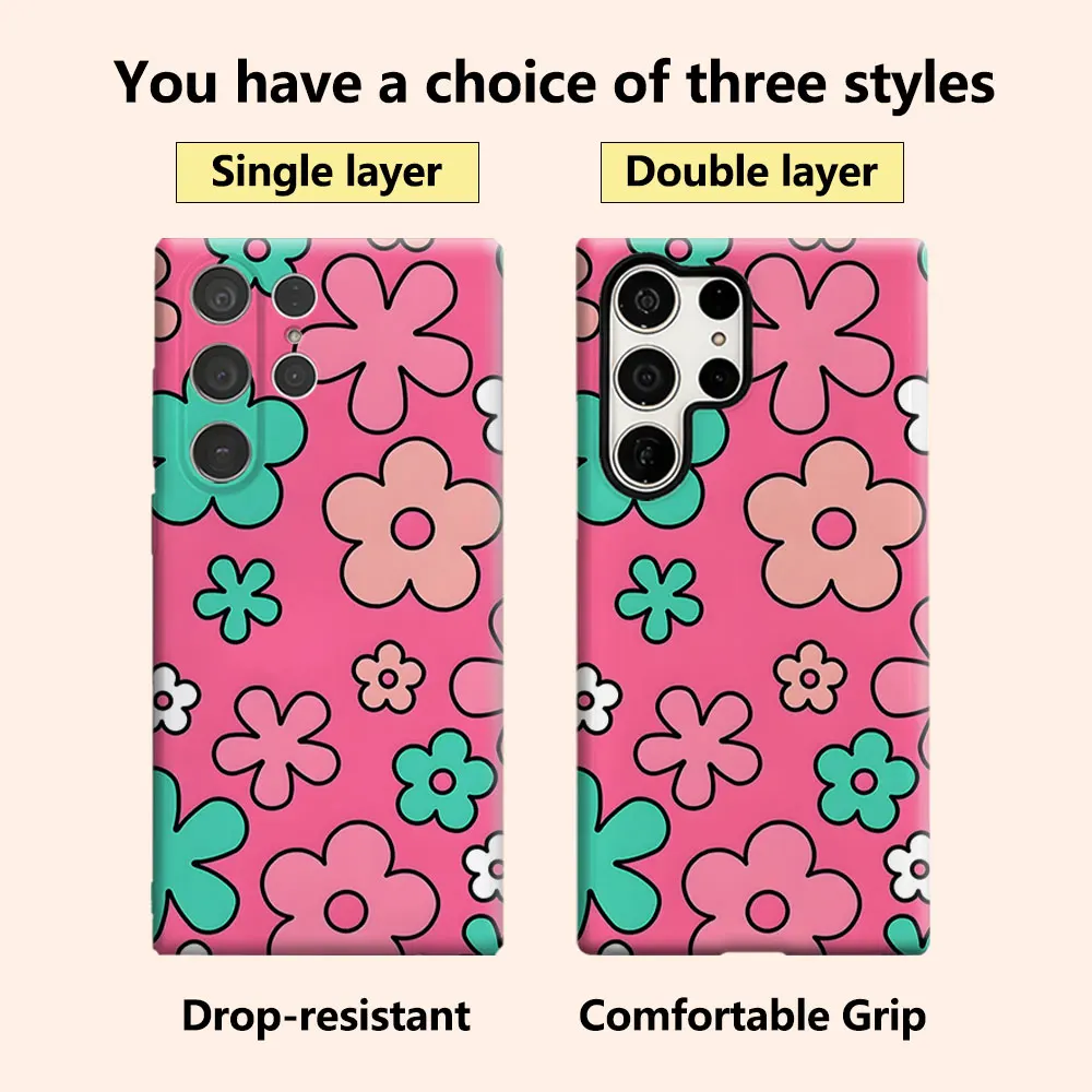Hot Pink Cartoon Daisy Luxury Fashion Full Lens Protective Case for Samsung Galaxy S26 S25 S24 A56 A36 Plus Ultra