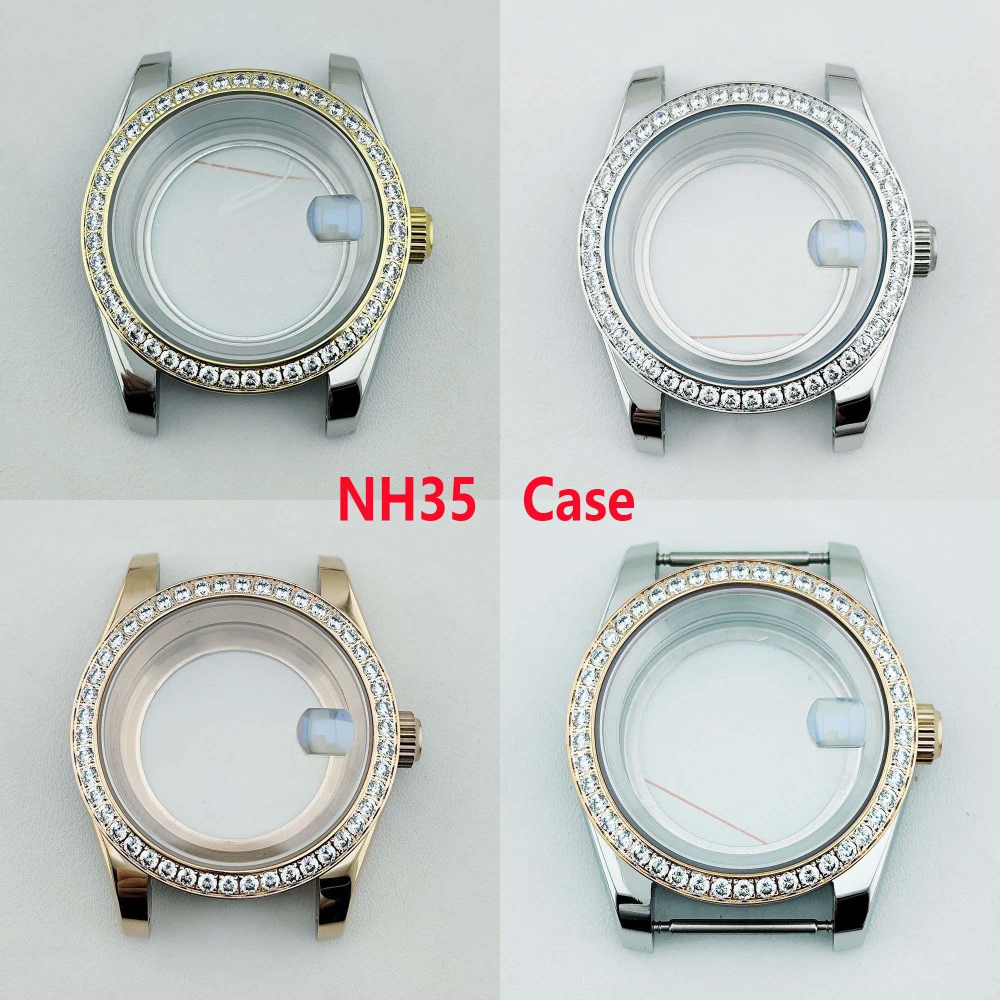 Watch Case Diamond decorated case NH35 Dial Stainless Case Sapphire Glass Waterproof Watch Fit N H 3 5/N H 36 Movement