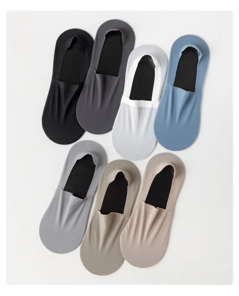 Man Breathable Invisible No Show Male Ice Silk Ankle Sock Slippers Summer Hollow Out Mesh Thin Anti-slip Low Cut Boat Socks