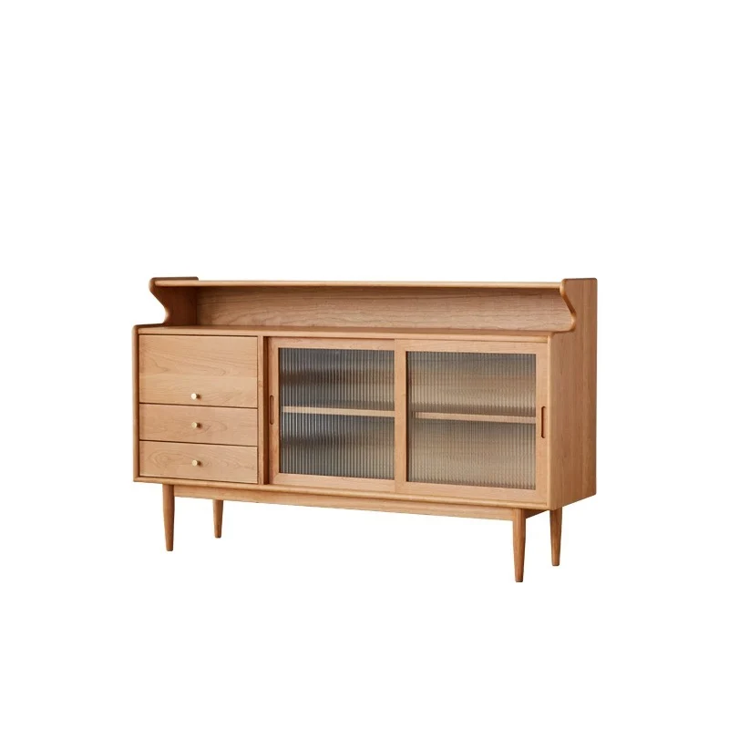 

Nordic all-solid wood sideboard: modern simple tea cabinet, integrated storage against the wall, living room, minimalist dining