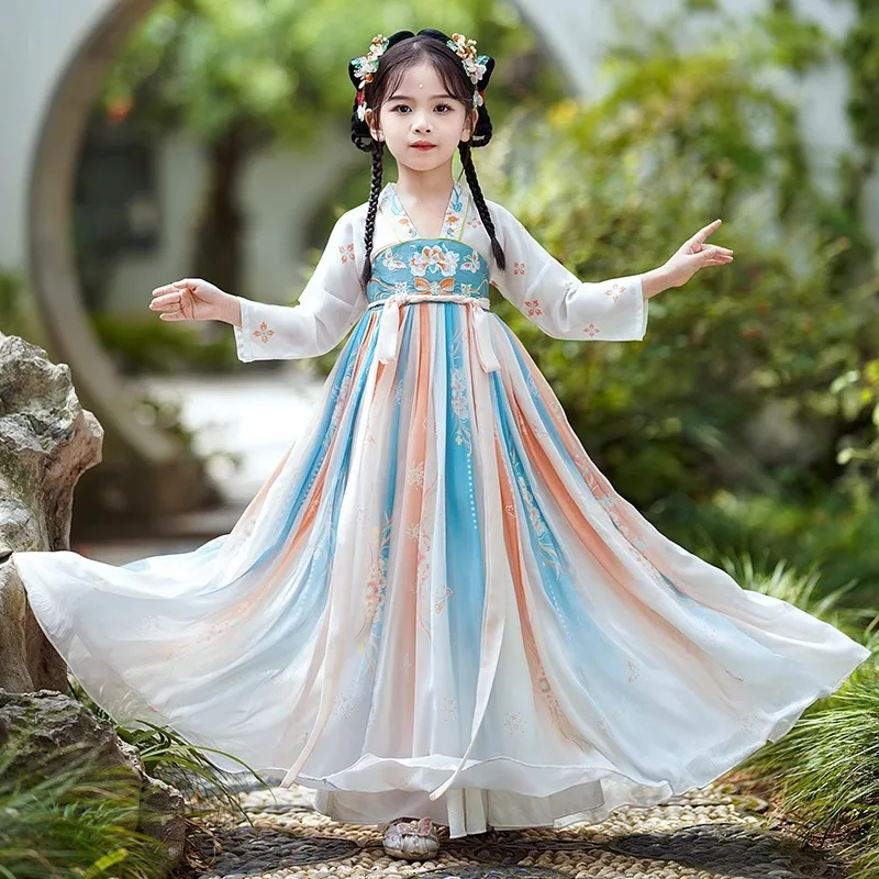 

Hanfu Girls' New Long Sleeved Ancient Costume Dress Super Fairy Chinese Style Tang Dress Party Performance Clothing
