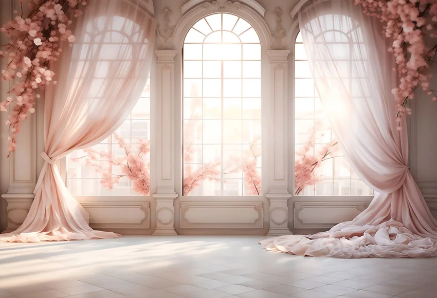Toile De Fond Photographie 1.5x2.1m Vert Printanier Fleurs Blanches - Idéal Anniversaire Mariage