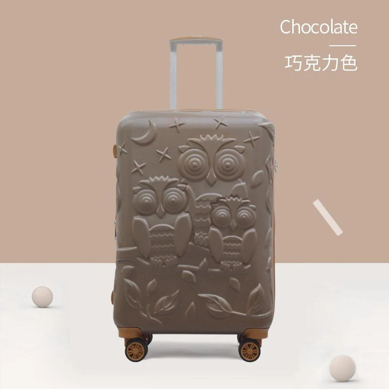 Cartoon 3D owl suitcase 24 inch female trolley box universal wheel can be expanded password male luggage