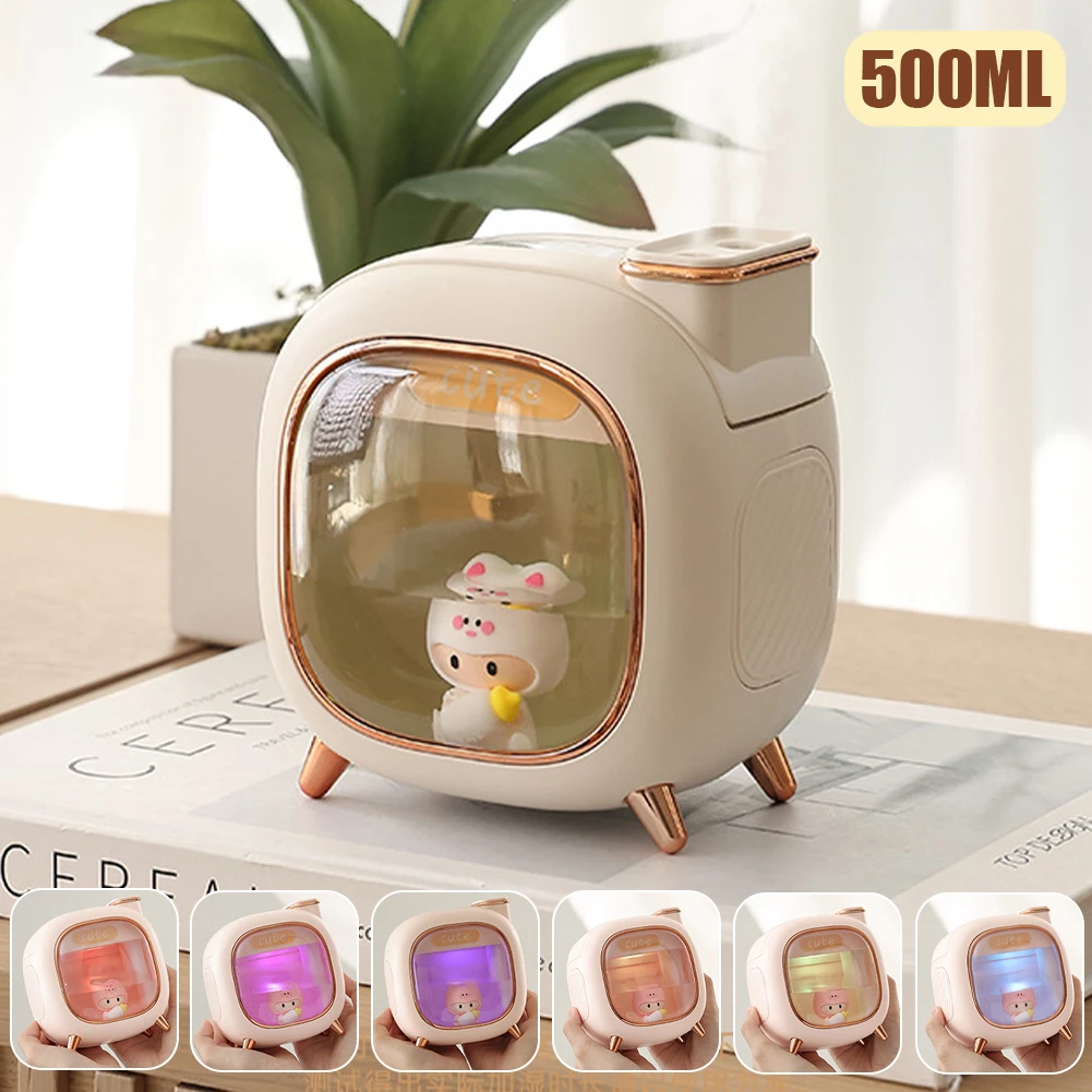 500ML Large Capacity Humidifier USB Rechargeable Battery Air Ultrasonic Humidifying Portable Doll Cute Bedroom