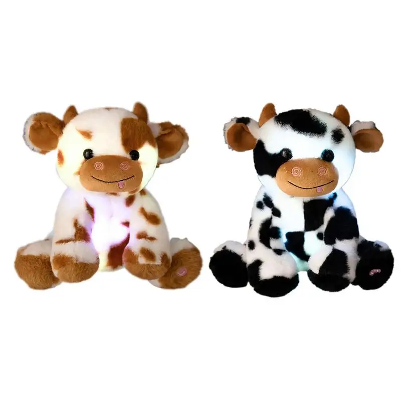 20cm Cute Cow Plush Toy Colorful Light Plush Stuffed Animal Doll LED night Light Glow In The Dark Cow Room Decor Birthday Gift