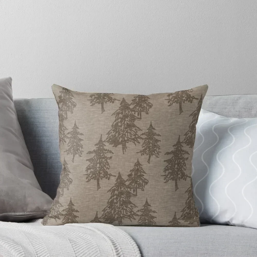 

Evergreen Trees - Brown Linen Texture Throw Pillow Cushions Cover ornamental pillows pillow