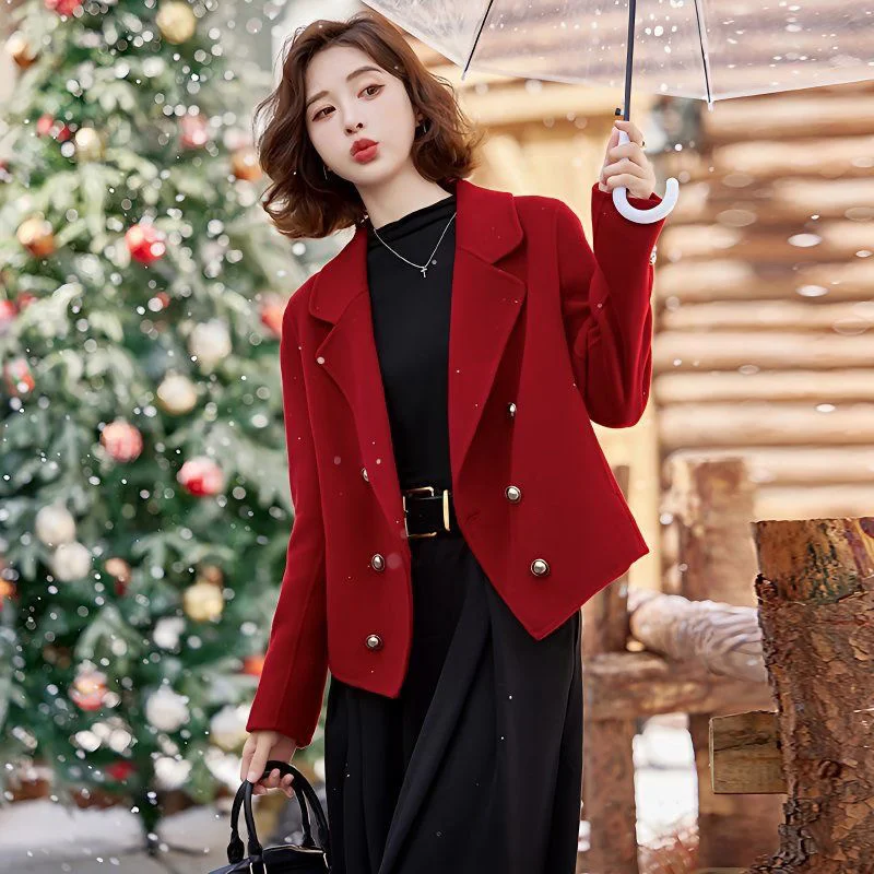 2026 neue frauen Kurze Woolen Mantel Frühling Herbst Zweireiher Gemischt Woolen Jacke Top Koreanische Frauen Erhalten Hohe Lob