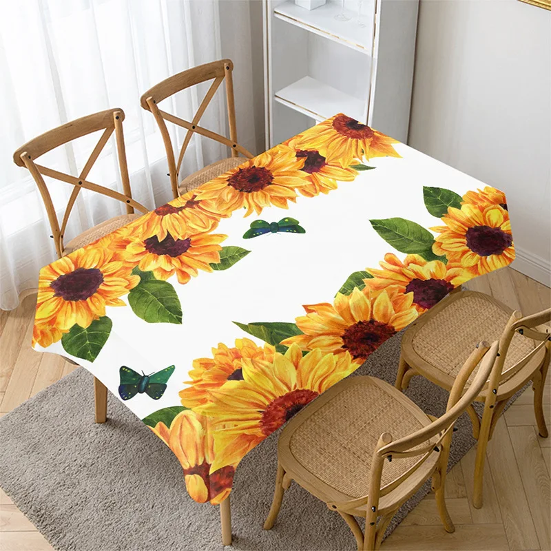 Modern Sunflower Print Waterproof Rectangular Tablecloth for Dining and Tea Table Decor