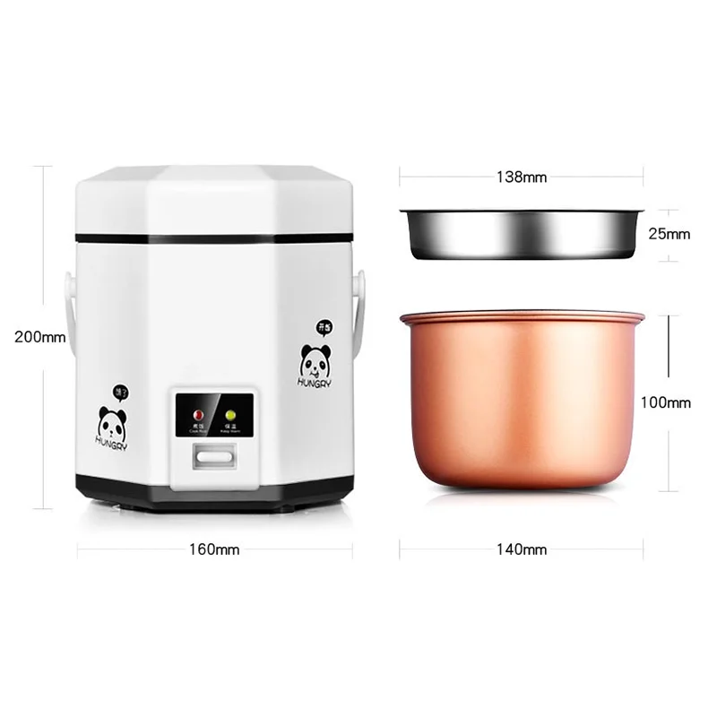 1.2L Mini Electric Rice Cooker 2 Layers Heating Food Steamer Multifunction Meal Cooking Pot 1-2 People Lunch Box