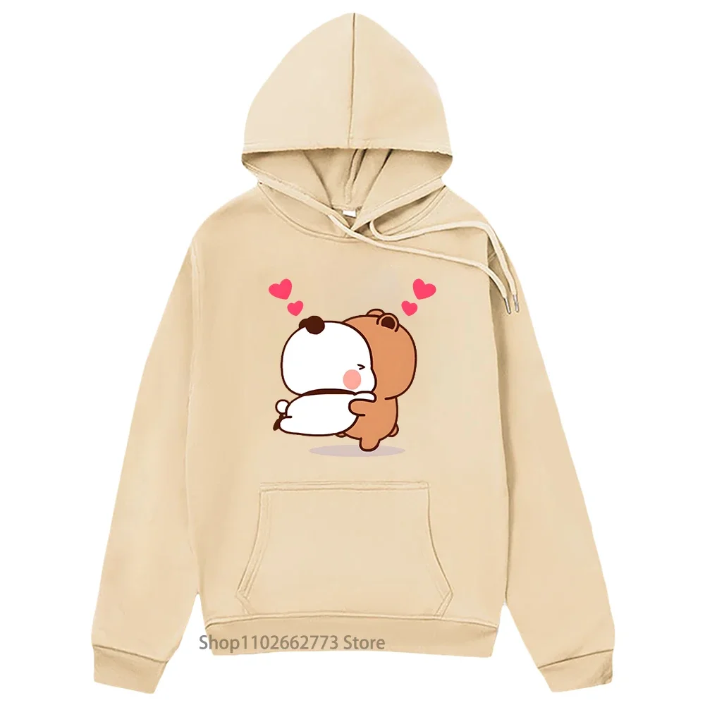 Women Kawaii Bubu Dudu Hoodie Panda and Brownie Bear Couple Sweatshirt Long-Sleeved Hoody O-neck Women Casual Men Cartoon Tops