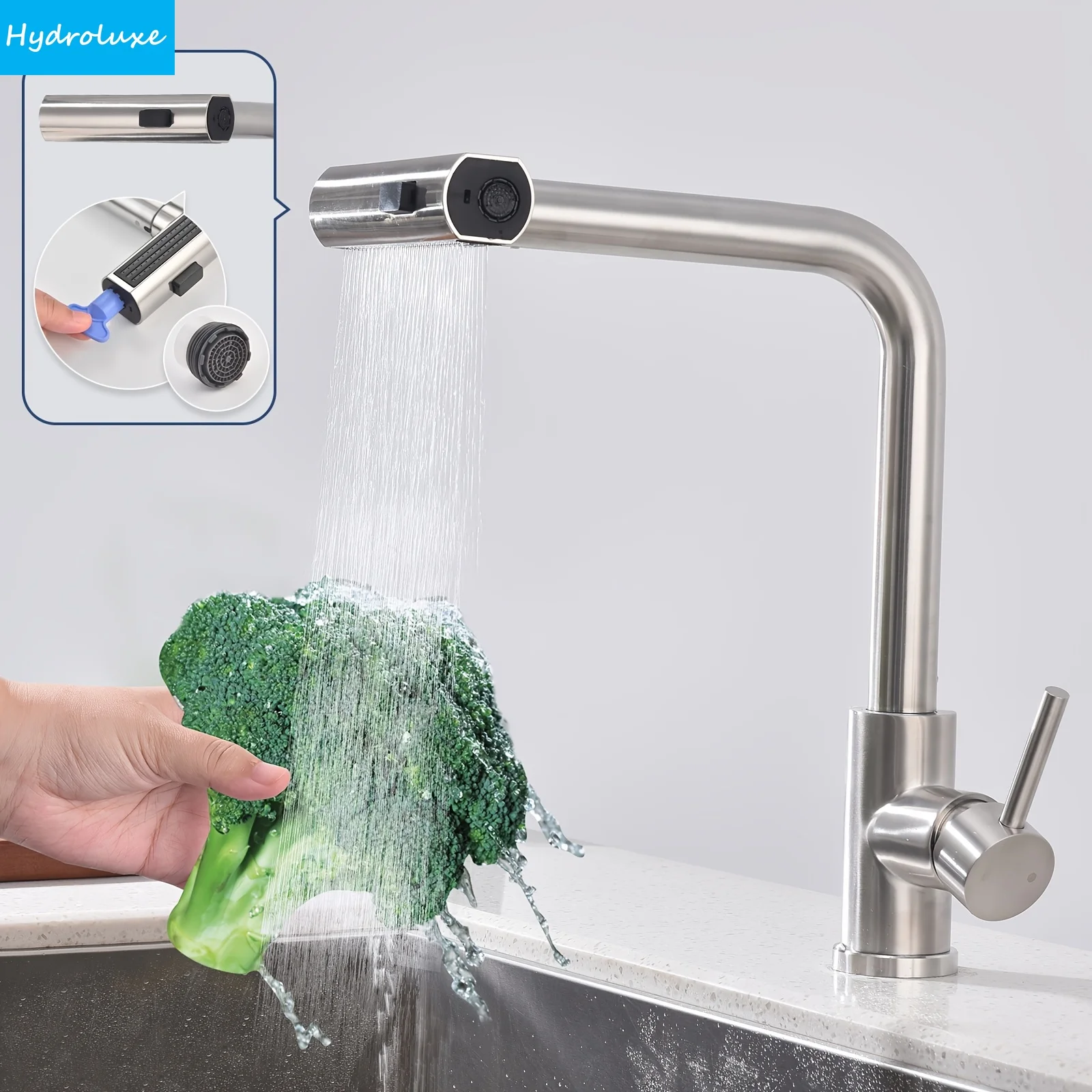 

Kitchen Vintage Pull Out Rotary Kitchen Faucet 360° Rotating Stainless Steel Faucet Ceramic Valve Core G1/2 Asian Standard Inlet
