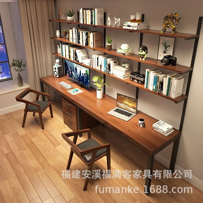 Wrought iron solid wood desk, desk, computer table, dining table, customized minimum order, factory direct sales