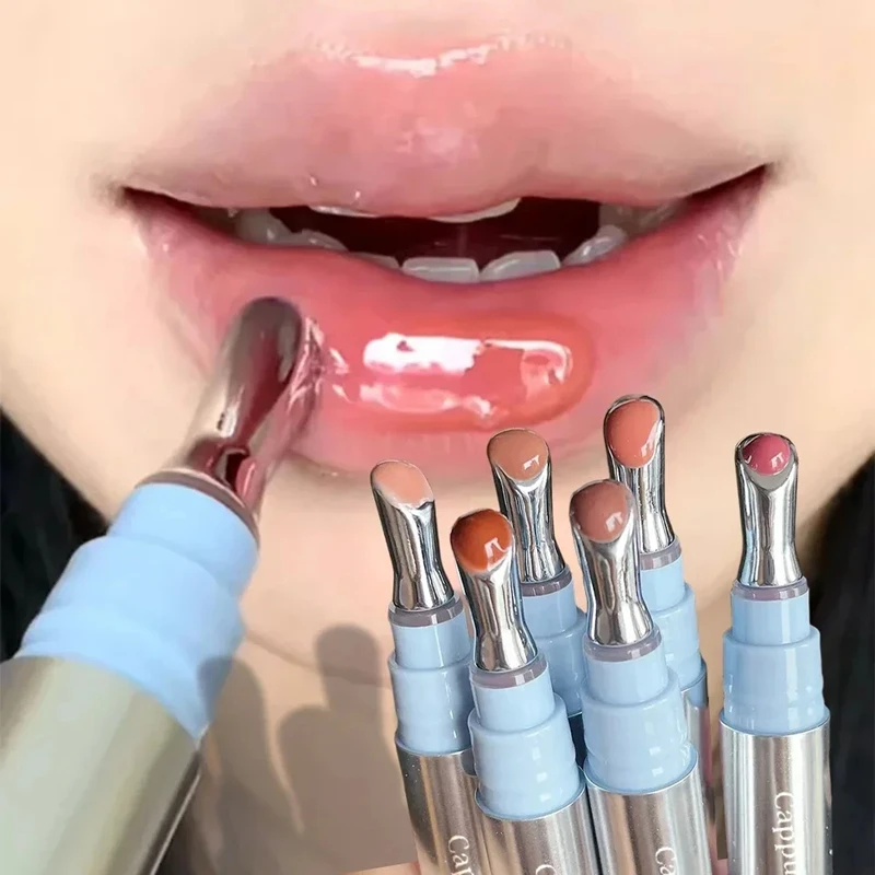 미러 워터리 립글로스 아이언 브러쉬 헤드 젤리 립글로스 보습 립 틴트 립스틱 내추럴 누드 립 메이크업 립 플럼핑 케어