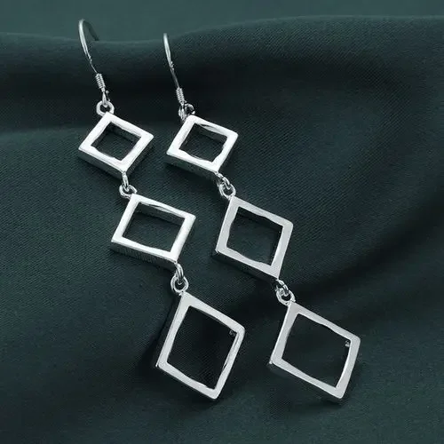 

Street Trend 925 Sterling Silver Square Long Earrings for Women Fashion Designer Noble Wedding Accessories Jewelry Party Gifts