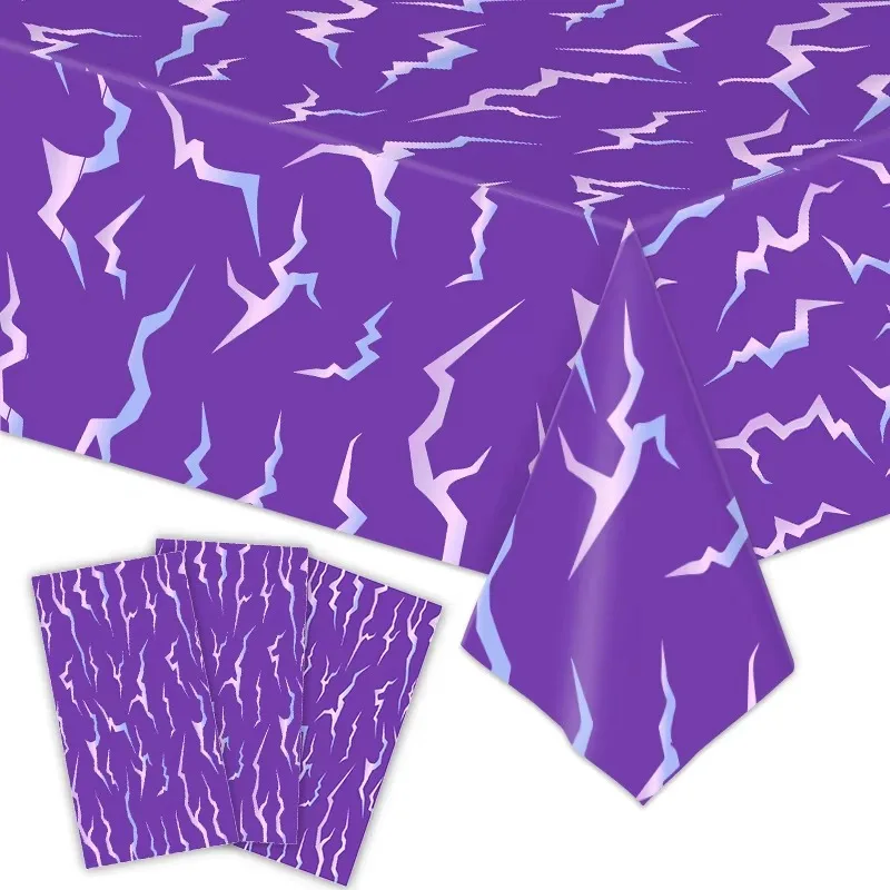 Purple Lightning Kpop Girl Warrior Theme Party Decor Disposable Tablecloth Waterproof Plastic Table Cover For Kids Birthday