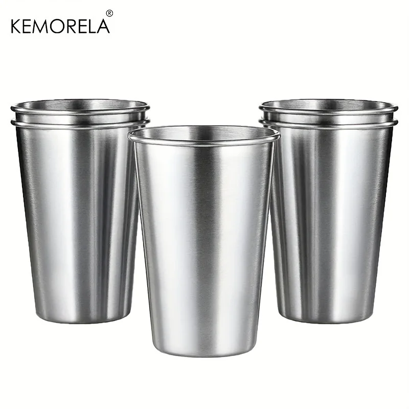 KEMORELA 4PCS Stainless Steel Cups 300/400/500ML Stainless Steel Tumblers Pint Camping Cups Drinking Glasses Stackable Metal Cup