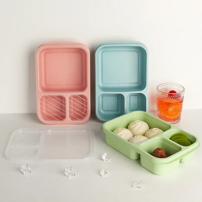 

Children's Lunch Boxs Leak-Proof 3 Grid with Lid Camping Picnic Portable Plastic Food Fruit Storage Container Bento Box for Kids