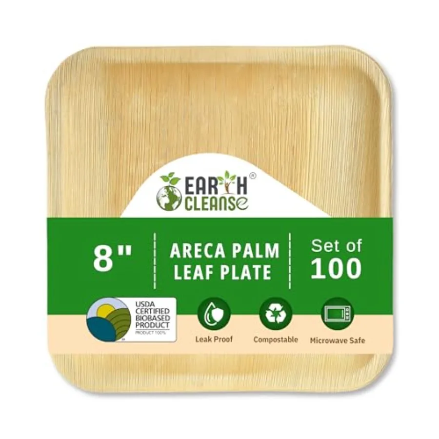 

Compostable Palm Leaf Plates 8" Square 100 Pack Disposable Biodegradable Plates Like Bamboo and Wooden Microwave and Oven Safe