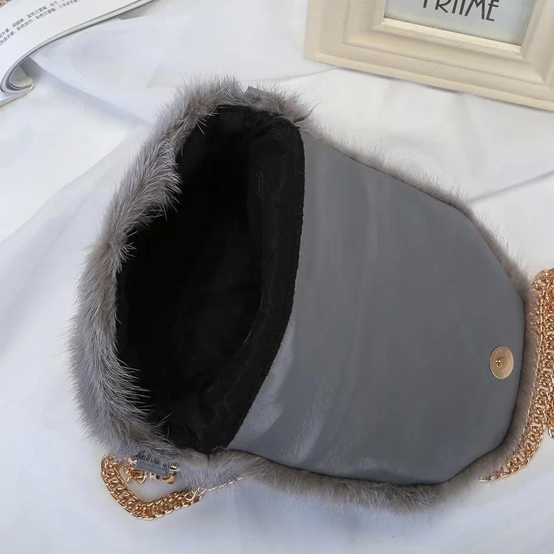 Bolso de cuero de visón auténtico, bandolera para mujer, bolso para teléfono móvil, bolso de hombro para mujer, bolso cruzado para mujer, bolso de mano para mujer